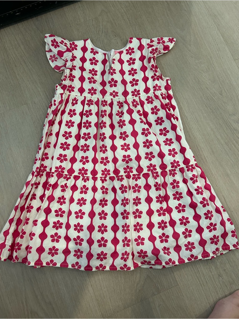 Girls White Dress with Pink Floral Stripe Print